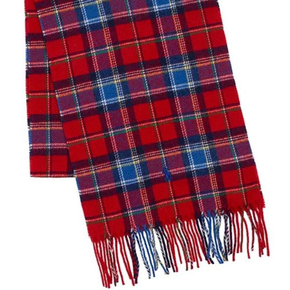 Polo Ralph Lauren Men's Wool Blend Plaid Cold Weather Scarf Red NEW
